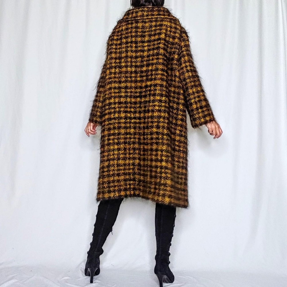 Vintage Brown & Mustard Plaid Wool Pea Coat - Picture 5 of 8